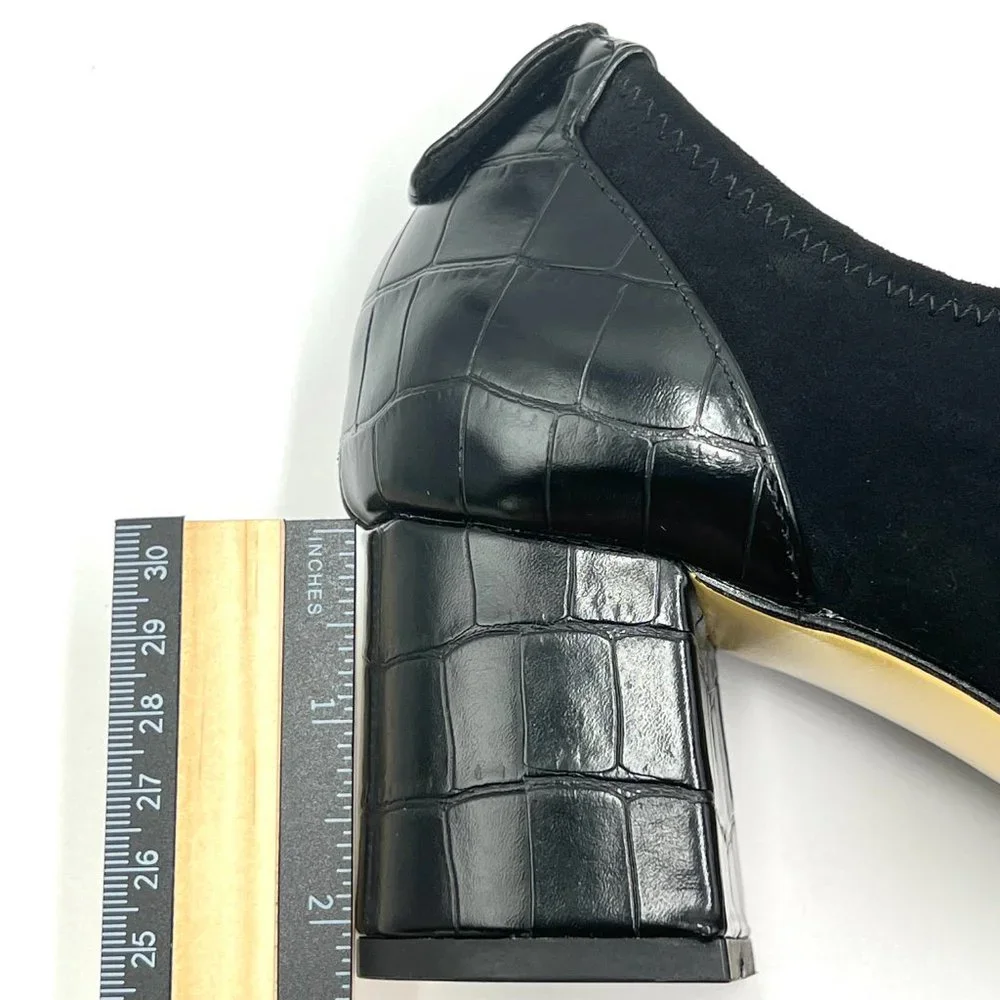 6.5WW 6.5 EXTRA WIDE Bella Vita Black Faux Suede Croc Block Heels Shooties Pumps